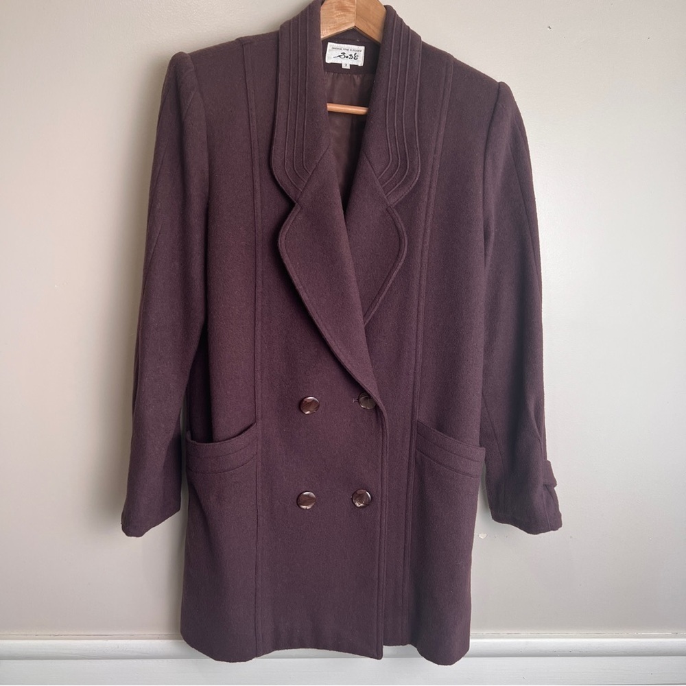 Vintage Double-Breasted Dark Plum/Brown Wool Coat by Original Good Elegance Sz 7